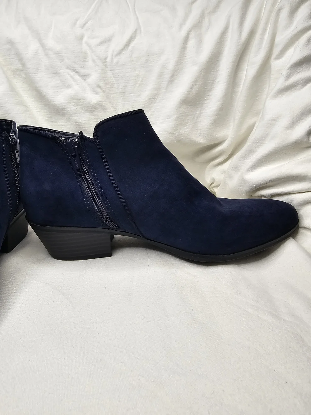 Style & Co. Wileyy Navy Faux Suede Ankle Booties Low Block Heel